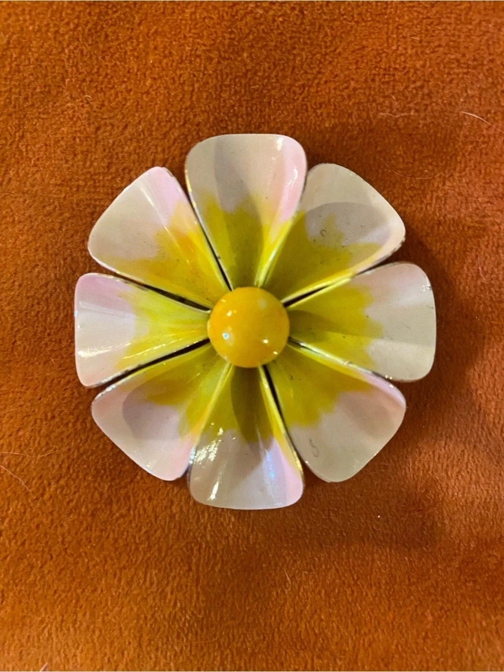 Vintage Yellow and Pink Enamel Flower Brooch
